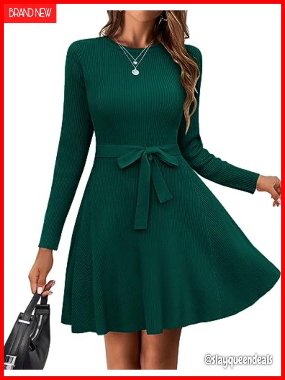 Women's Ribbed Knit Sweater Dress Long Sleeve A-Line Bodycon